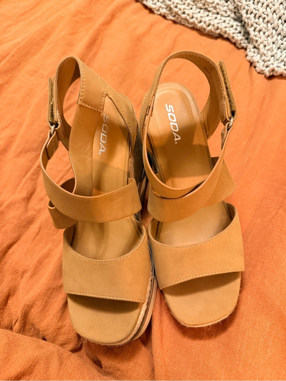SODA Tan Platform Slingback Sandals